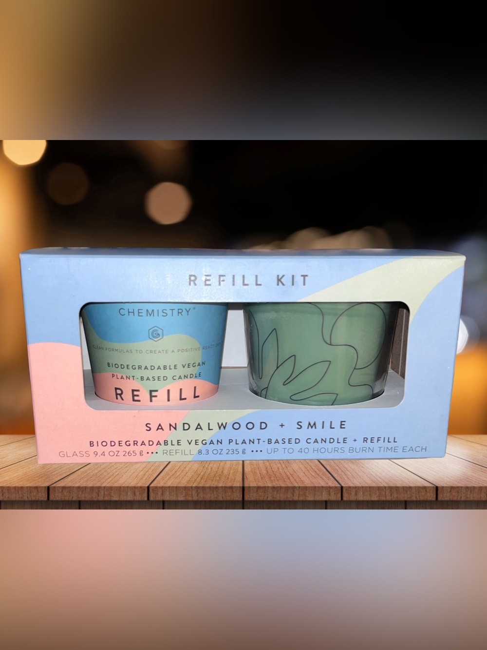NIB! Good ChemistrySandalwood + Smile Biodegradable Candle + Candle Refill